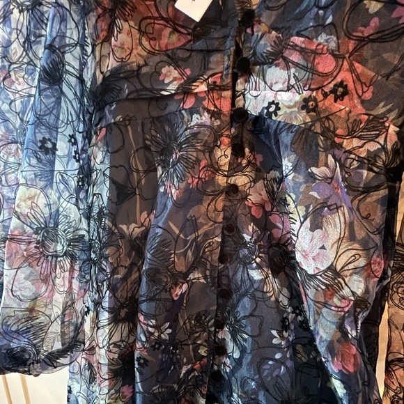 Floral Sheer Midi Dress - Navy - Picture 4 of 9